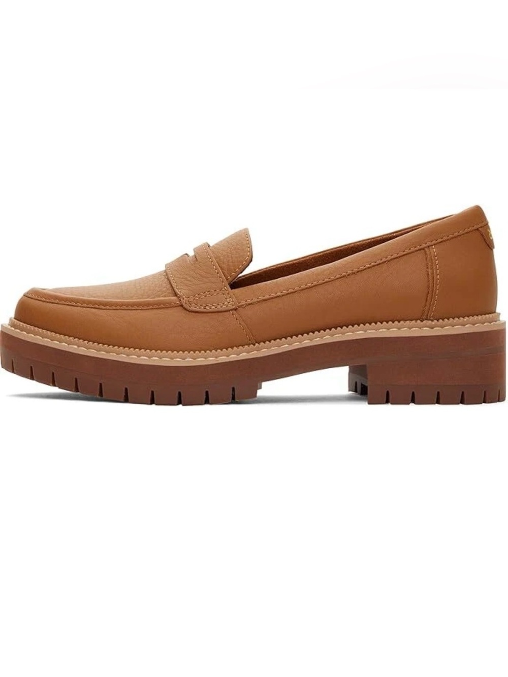 Toms Women's Cara Tan Slip On Lug Platform Penny Loafer Flats SZ 7.5